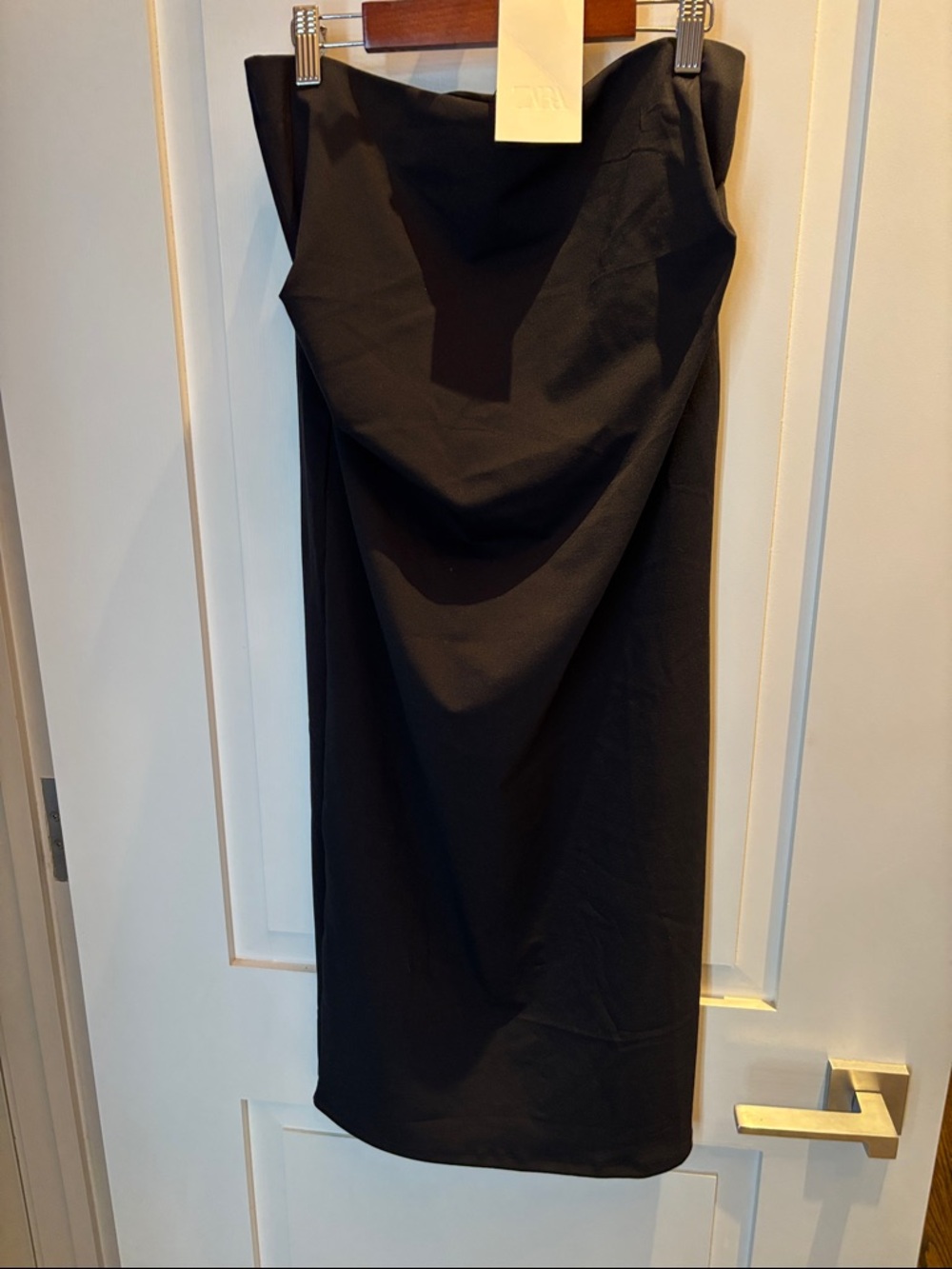 Zara Black Strapless Drape Midi Dress